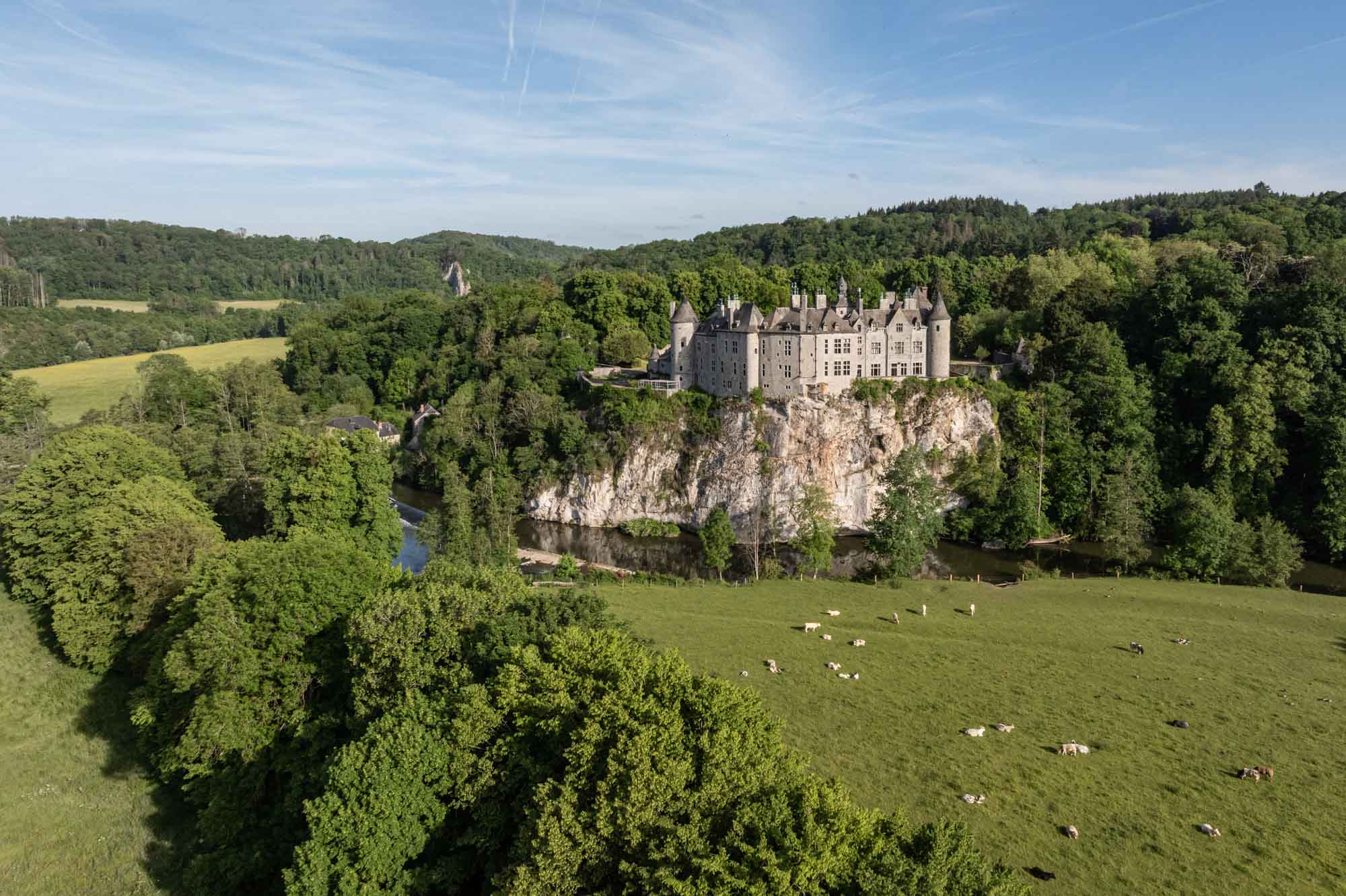 Vue aérienne du château de Walzin, près de Dinant